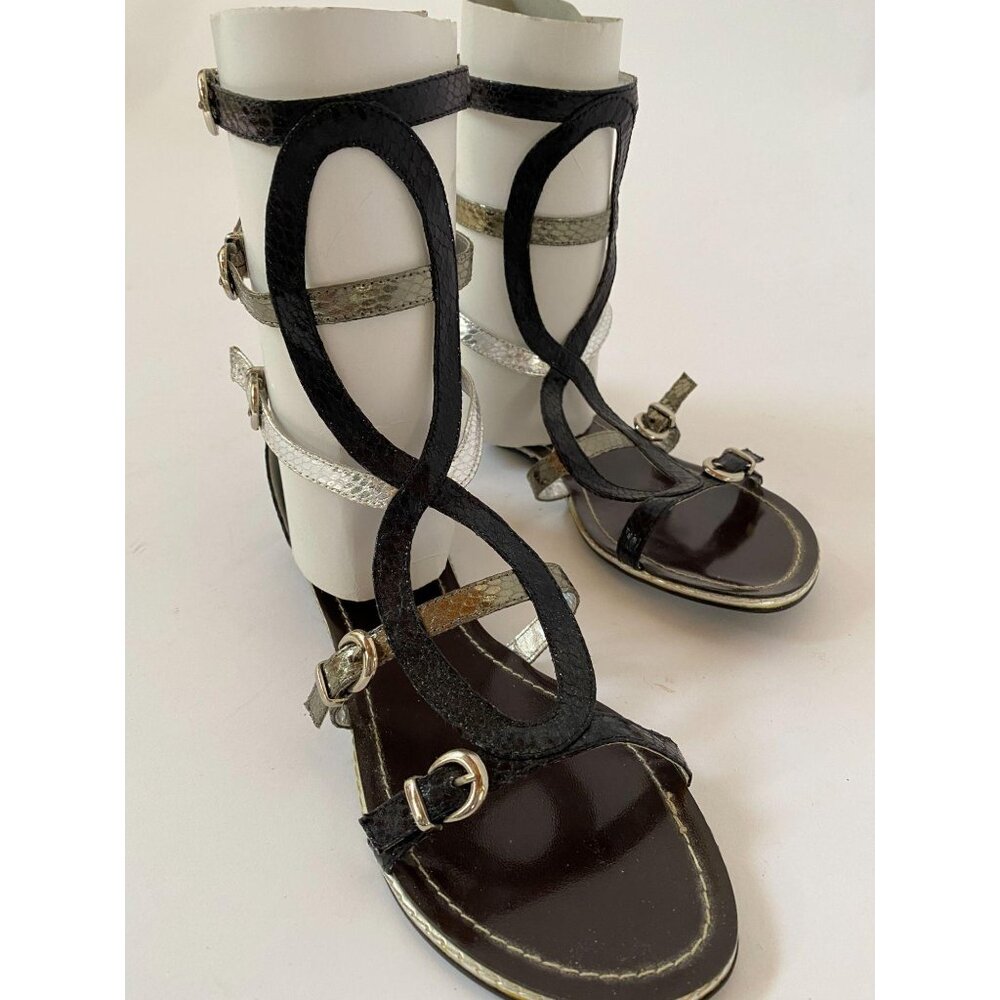 Black and Silver Egan12 Sandals by Bumper Sz 7.5